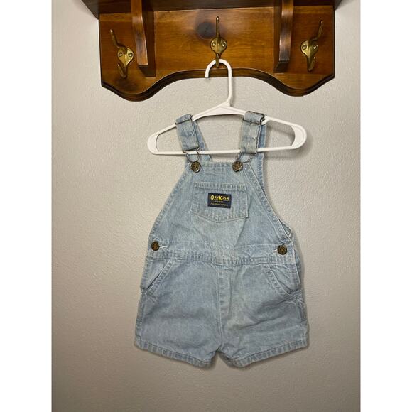Vintage Osh Kosh B'Gosh Kids 1980s Light Jean Short Overalls Vestbak 24 Months - Picture 2 of 7
